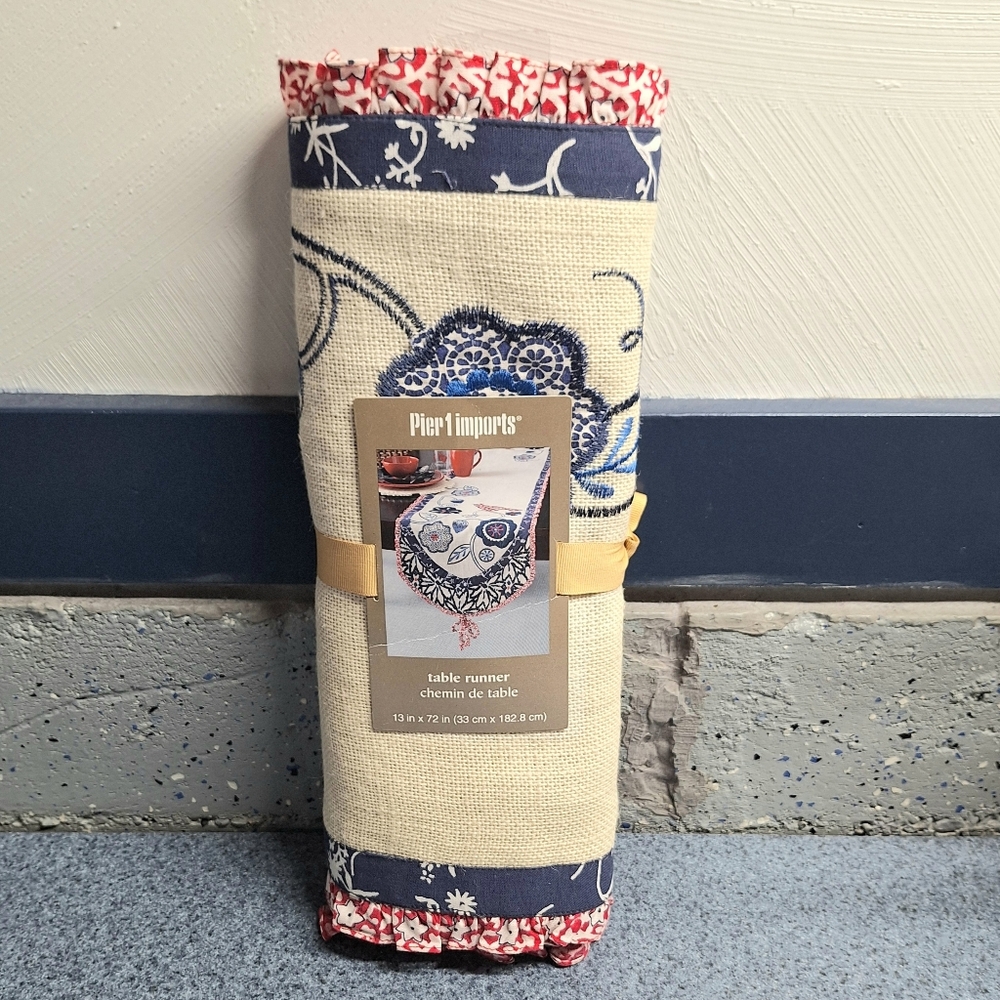 Pier 1 Imports Burlap Embroidered Table Runner 13 X 72 Inches, SKU#2460568, NWT